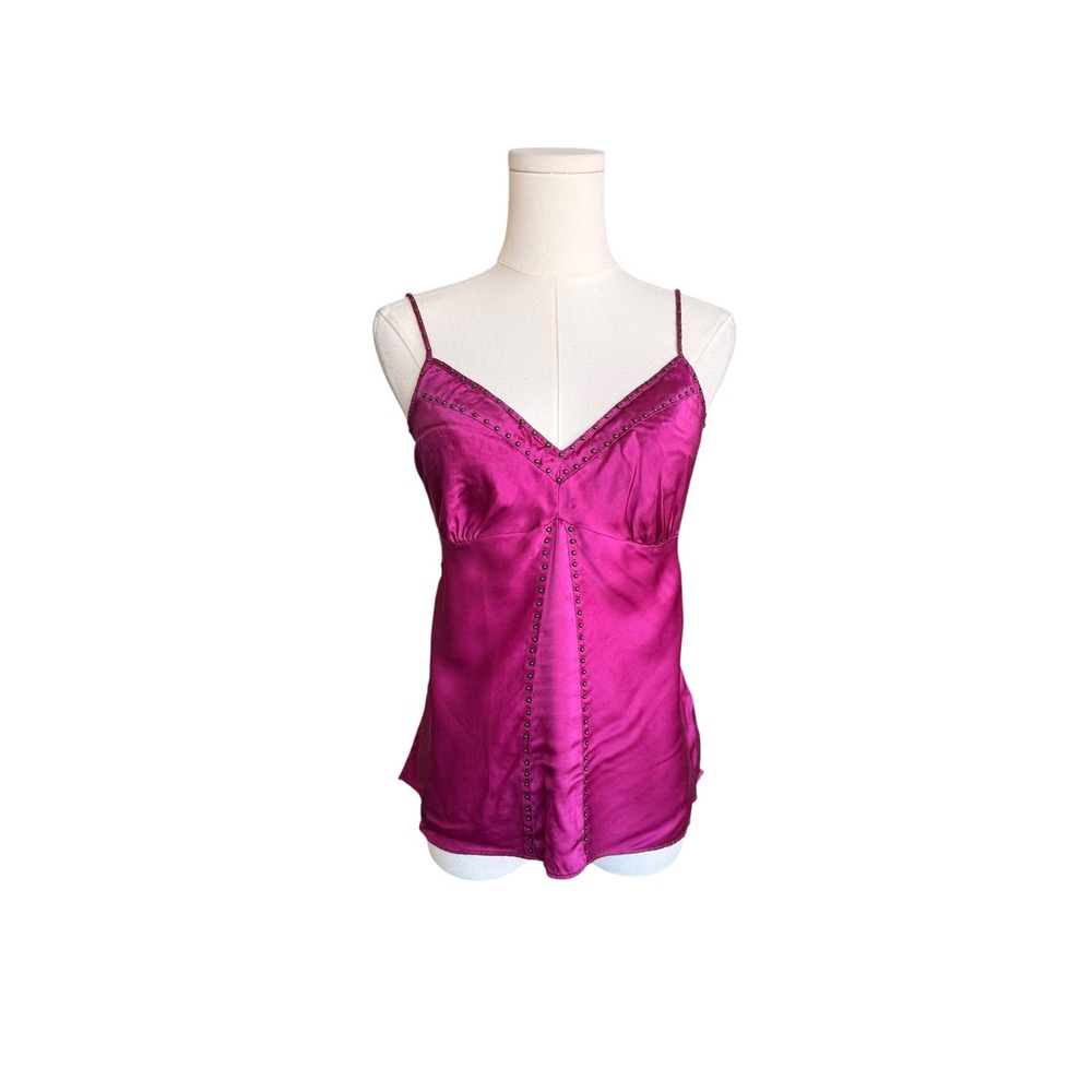 Susan Lucci Magenta 100% Silk Studded V-Neck Camisole Tank Top Size 12 Pink